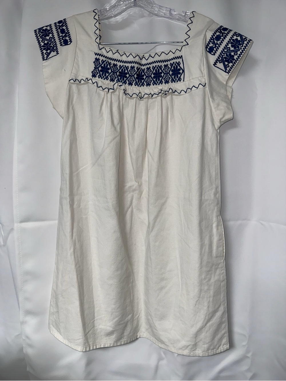 Freeway White Tunic Dress with Blue Embroidery